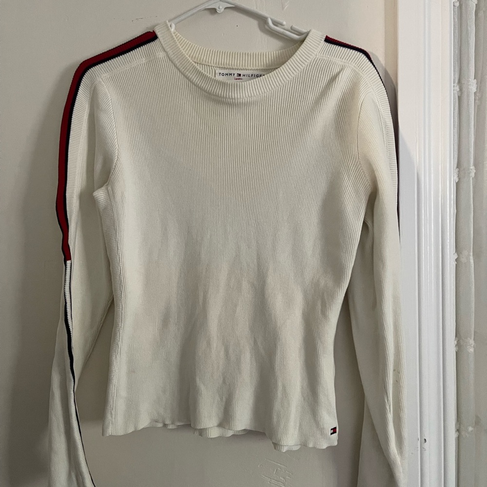 Tommy Hilfiger Cream Long Sleeve Fitted Sweatshirt